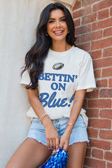 White Rugby Football BETTIN ON Blue Graphic Crewneck T Shirt Graphic Tees JT's Designer Fashion