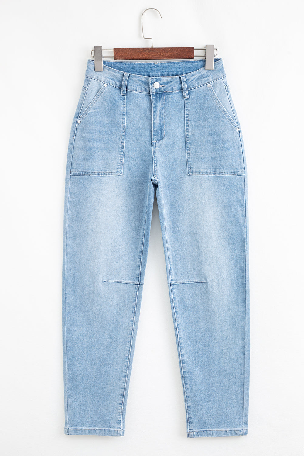 Beau Blue High Rise Barrel Relaxed Patch Pocket Jeans Jeans JT's Designer Fashion