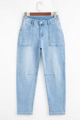 Beau Blue High Rise Barrel Relaxed Patch Pocket Jeans Jeans JT's Designer Fashion
