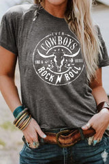 Gray Western Letter Steer Head Graphic Tee Gray Graphic Tees JT's Designer Fashion