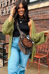 Spinach Green Oversize Crochet Knit Open Cardigan Cardigans JT's Designer Fashion