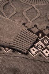 Light French Beige Western Geometric Patterned Crew Neck Knitted Sweater Sweaters JT's Designer Fashion