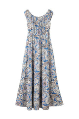 Blue Boho Paisley Print Off Shoulder Maxi Dress Floral Dresses JT's Designer Fashion