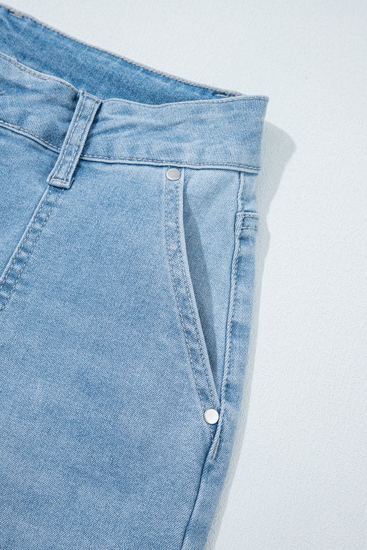 Beau Blue High Rise Barrel Relaxed Patch Pocket Jeans Jeans JT's Designer Fashion