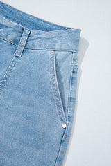 Beau Blue High Rise Barrel Relaxed Patch Pocket Jeans Jeans JT's Designer Fashion