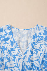 Sky Blue Floral V Neck Puff Short Sleeve Flowy Long Dress Maxi Dresses JT's Designer Fashion