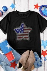Black Flag Inspired Rhinestone Star Graphic T Shirt Graphic Tees JT's Designer Fashion