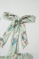 Gray Floral Knotted Strap Smocked Tiered Ruffle Mini Dress Floral Dresses JT's Designer Fashion