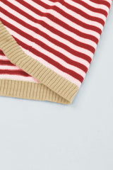 Fiery Red Contrast Trimmed Striped Drop Shoulder Sweater Sweaters JT's Designer Fashion