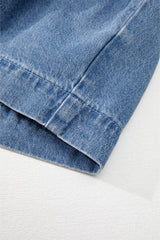 Dusk Blue Tied Front Bubble Sleeve Peplum Denim Shirt Blouses & Shirts JT's Designer Fashion