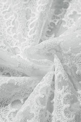 White Floral Lace Puff Sleeve Empire Waist Mini Dress Mini Dresses JT's Designer Fashion