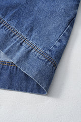 Blue Short Sleeve Collared Patched Pocket Denim Mini Dress Mini Dresses JT's Designer Fashion
