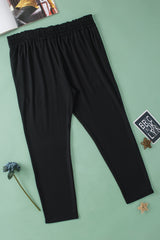 Black Plus Size Frill High Waist Pocketed Soft Pants Plus Size Bottoms JT's Designer Fashion