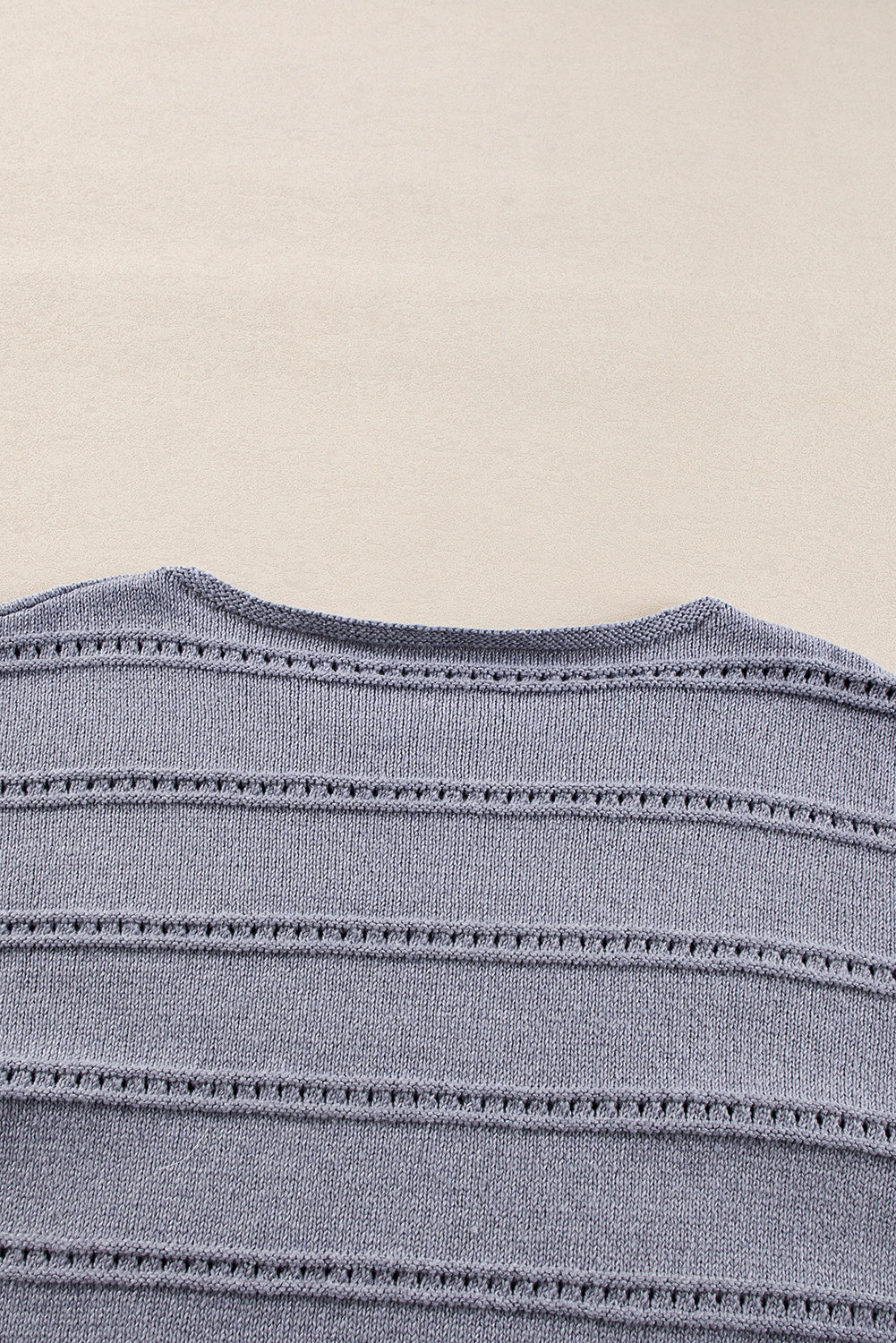 Light Grey Boat Neck Drop Shoulder Pointelle Knit Sweater Sweaters JT's Designer Fashion