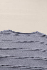 Light Grey Boat Neck Drop Shoulder Pointelle Knit Sweater Sweaters JT's Designer Fashion