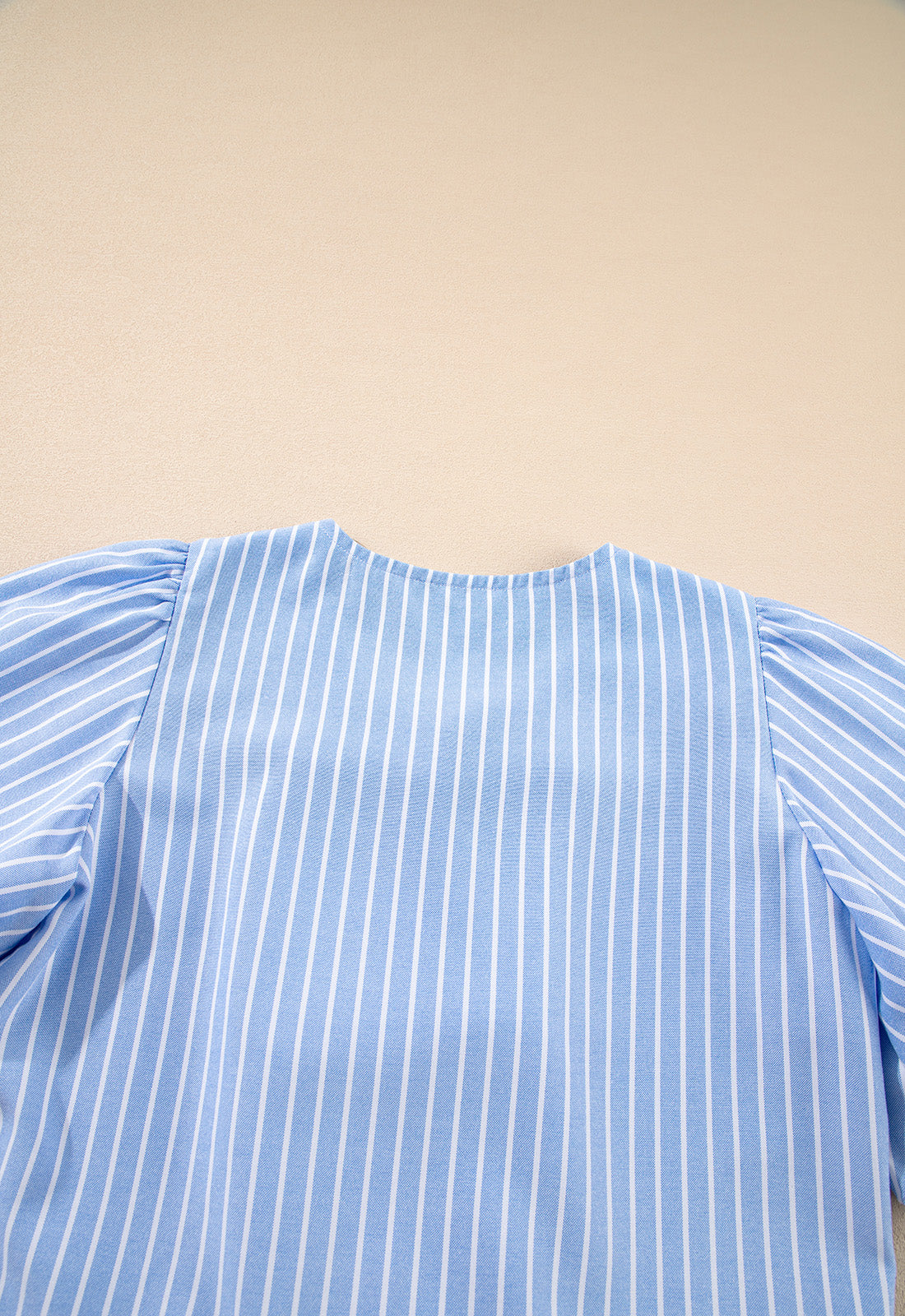 Sky Blue Striped Bowknot Detail Puffy Sleeve Top and Shorts 2Pcs Set Short Sets JT's Designer Fashion