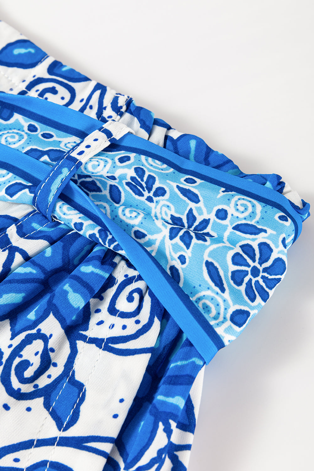 Blue Floral Print Pocketed Front Knot High Waist Casual Shorts Casual Shorts JT's Designer Fashion