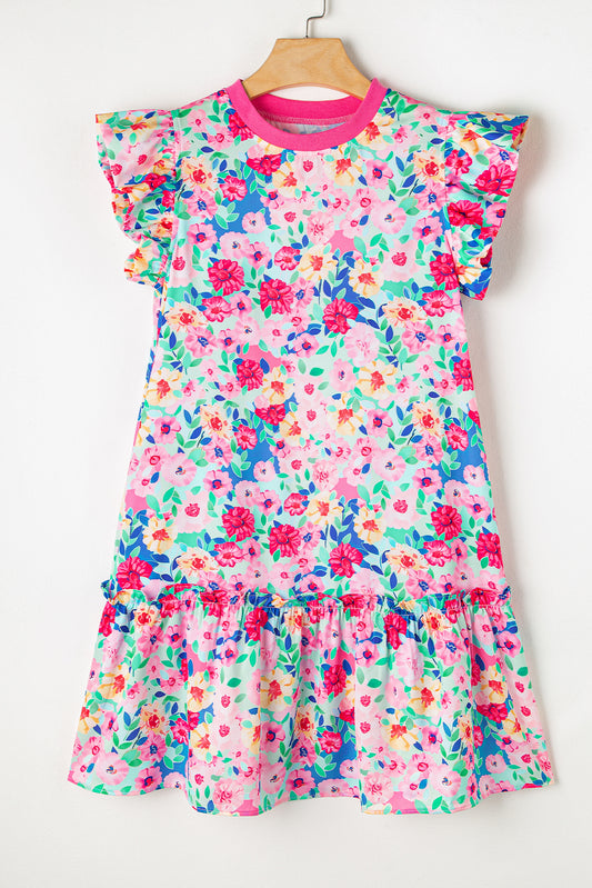 Multicolour Floral Print Flutter Sleeve Ruffled Mini Dress Mini Dresses JT's Designer Fashion