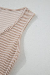 Parchment Corded Knit Side Pockets Buttoned Sleeveless Romper Jumpsuits & Rompers JT's Designer Fashion
