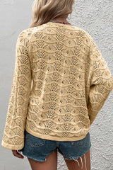 Khaki Hollowed Knit Asymmetric Drawstring Sweater Sweaters & Cardigans JT's Designer Fashion