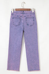 Orchid Petal Vintage Wash Frayed Hem Ankle-length Jeans Jeans JT's Designer Fashion