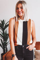Khaki Stripe Color Block Sleeveless Knitted Sweater Sweaters & Cardigans JT's Designer Fashion