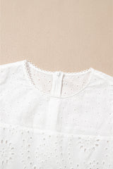 White Floral Eyelet Embroidered Sleeveless Shift Dress Mini Dresses JT's Designer Fashion