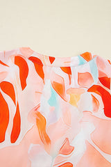 Orange Abstract Print Split Neck Long Sleeve Dress JT's Designer Fashion