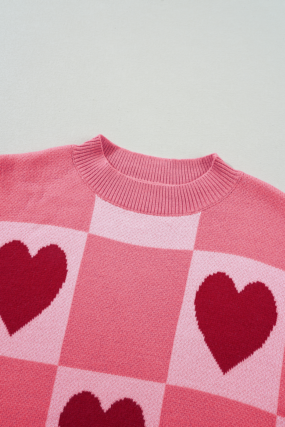 Pink Plus Size Love Heart Block Mock Neck Lantern Sleeve Valentine Sweater Plus Size Sweaters & Cardigans JT's Designer Fashion