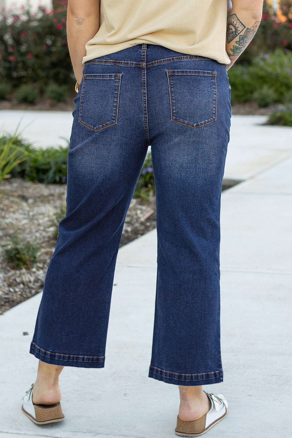 Navy Blue Plus Size Seamed Wide Leg High Waist Jeans Plus Size Bottoms JT's Designer Fashion