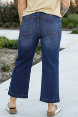 Navy Blue Plus Size Seamed Wide Leg High Waist Jeans Plus Size Bottoms JT's Designer Fashion