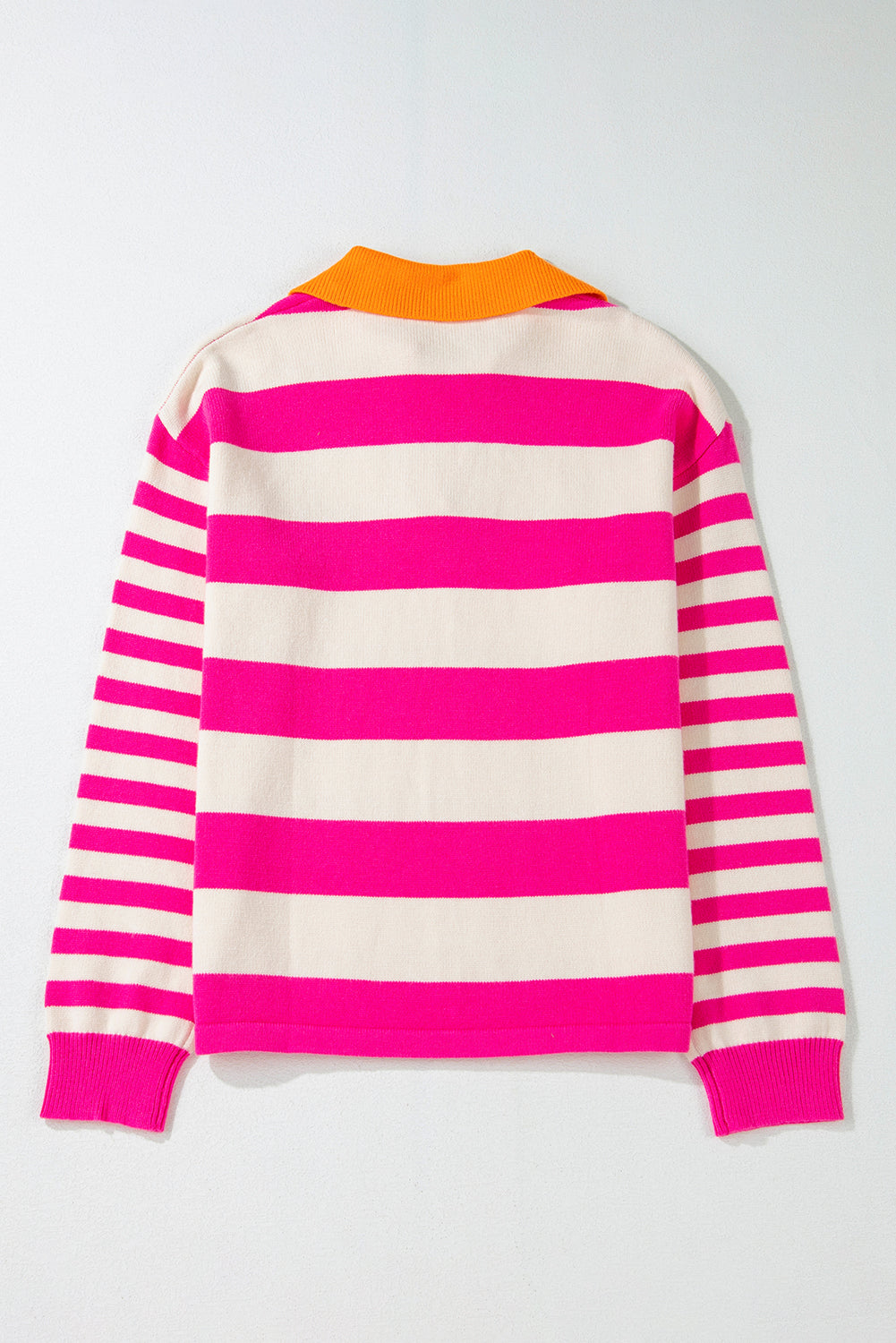 Rose Stripe Color Block Collared V Neck Drop Shoulder Sweater Sweaters JT's Designer Fashion