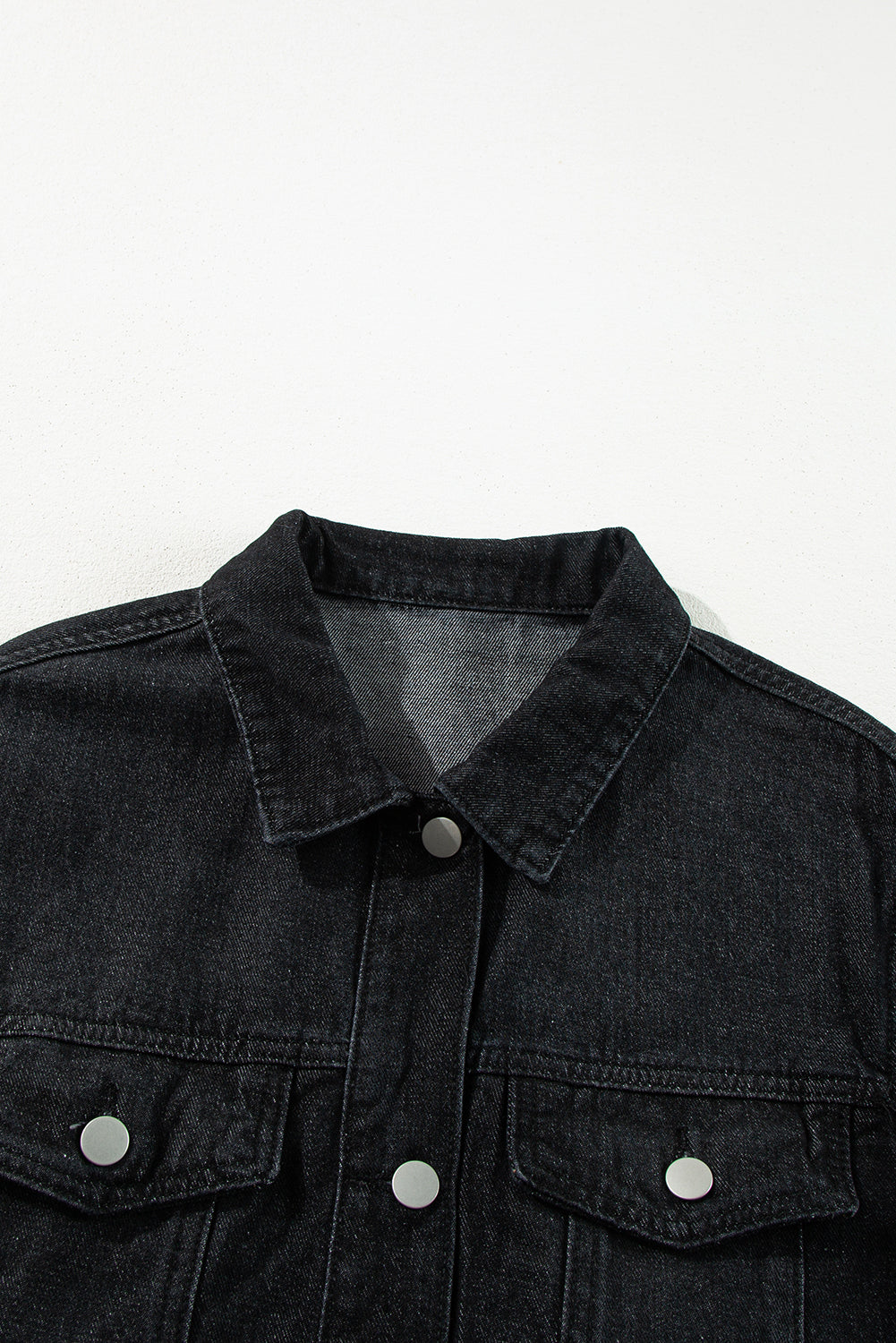 Black Raw Edge Ruffled Short Sleeve Denim Jacket Denim Jackets JT's Designer Fashion