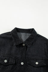 Black Raw Edge Ruffled Short Sleeve Denim Jacket Denim Jackets JT's Designer Fashion