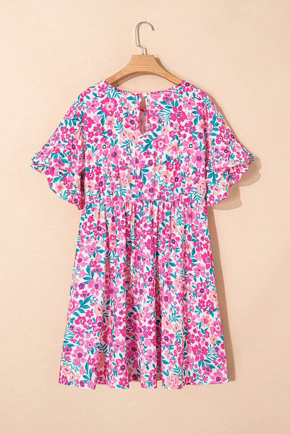 White Plus Size Floral Print Frilled Short Sleeve Flare Dress Plus Size Mini Dresses JT's Designer Fashion