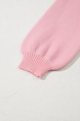 Pink Bow Graphic Drop Shoulder Round Neck Sweater Sweaters JT's Designer Fashion