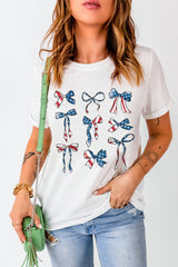 White American Flag Pattern Bowknot Graphic Tee Graphic Tees JT's Designer Fashion