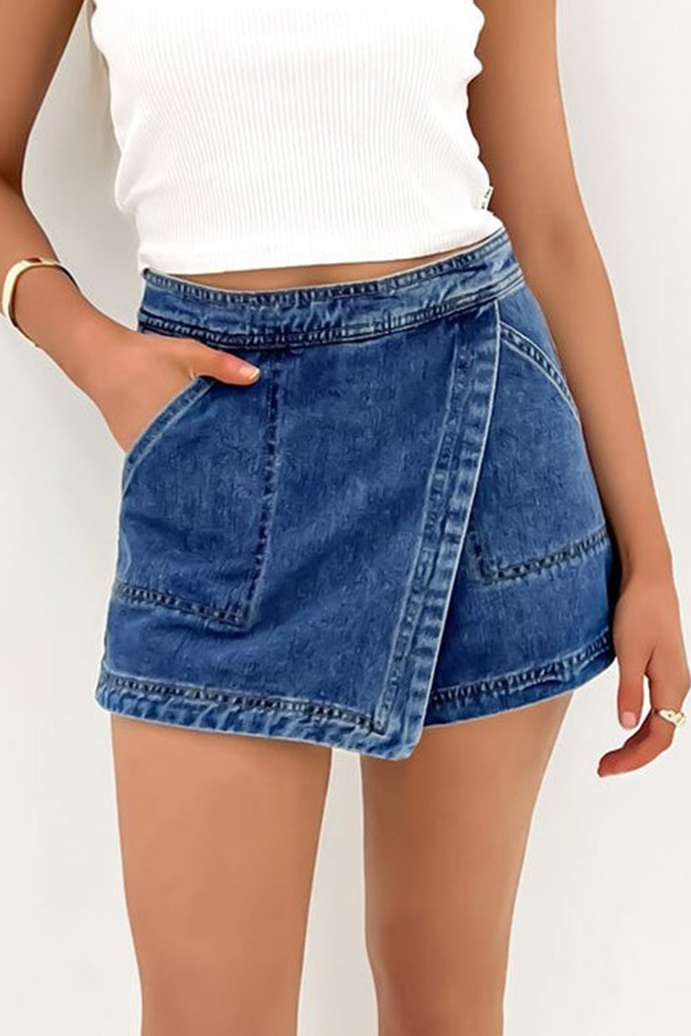 Ashleigh Blue Faux Wrapped Mini Denim Skort Denim Shorts JT's Designer Fashion