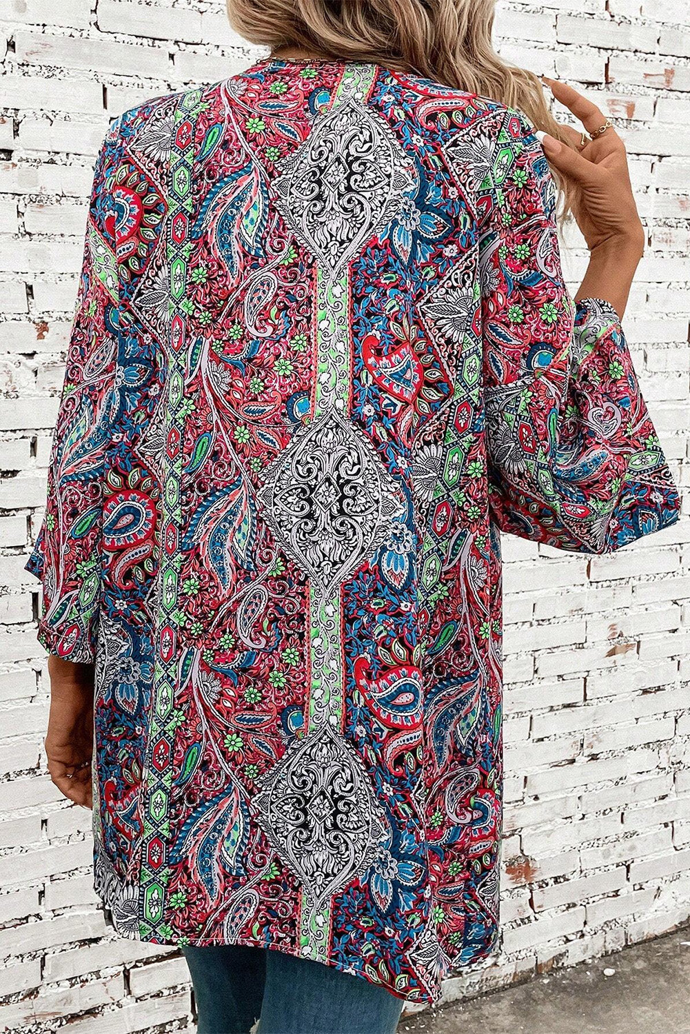 Red Paisley Print Open Front Kimono Kimonos JT's Designer Fashion