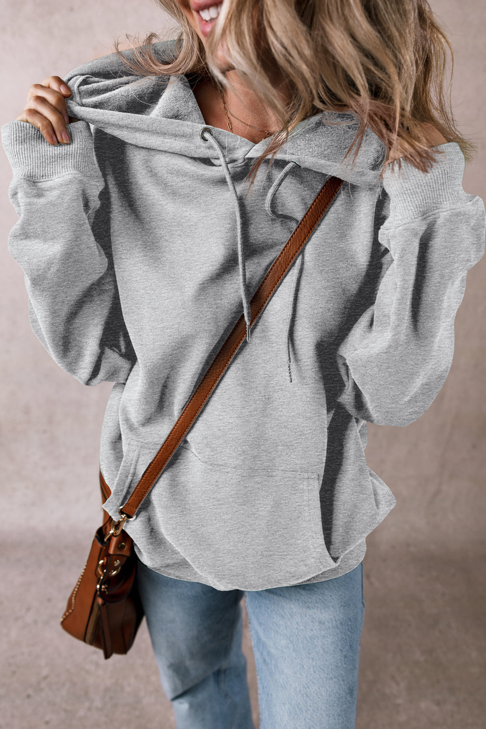 Light Grey Fleece Lined Kangaroo Pocket Drawstring Chunky Hoodie Sweatshirts & Hoodies JT's Designer Fashion