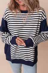White Stripe Color Block Exposed Seam Loose Fit Sweatshirt Sweatshirts & Hoodies JT's Designer Fashion
