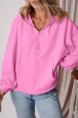 Bonbon Fleece Lined Half Zipper Kangaroo Pockets Loose Hoodie Sweatshirts & Hoodies JT's Designer Fashion