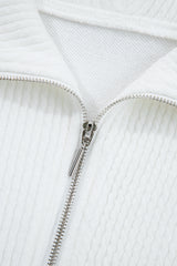 White Ribbed Collar Drop Shoulder Sweatshirt and Shorts Set Short Sets JT's Designer Fashion
