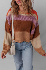 Multicolour Cropped Colorblock Drop Shoulder Knitted Sweater Sweaters JT's Designer Fashion