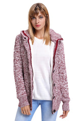 Red Long Sleeve Button-up Hooded Cardigans Sweaters & Cardigans JT's Designer Fashion