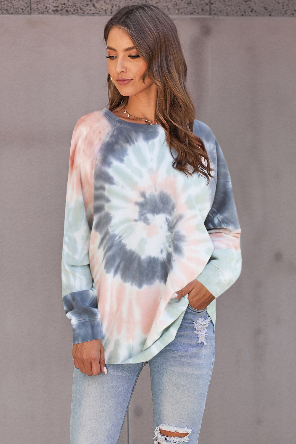 Multicolor Ombre Tie Dye Loose Leisure Sweatshirt Sweatshirts & Hoodies JT's Designer Fashion