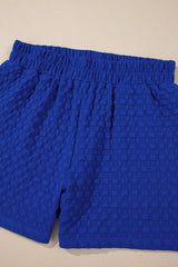 Sky Blue Jacquard Textured Buttoned Tee and Shorts Set Short Sets JT's Designer Fashion