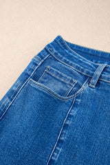 Dark Blue Plain Seam Detail Flared Bottom Ankle Length Jeans Jeans JT's Designer Fashion