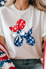 White American Flag Inspired Balloon Dog Graphic Cotton Blend T Shirt Graphic Tees JT's Designer Fashion