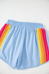 Beau Blue Color Block Stripes Elastic High Waist Active Shorts Casual Shorts JT's Designer Fashion